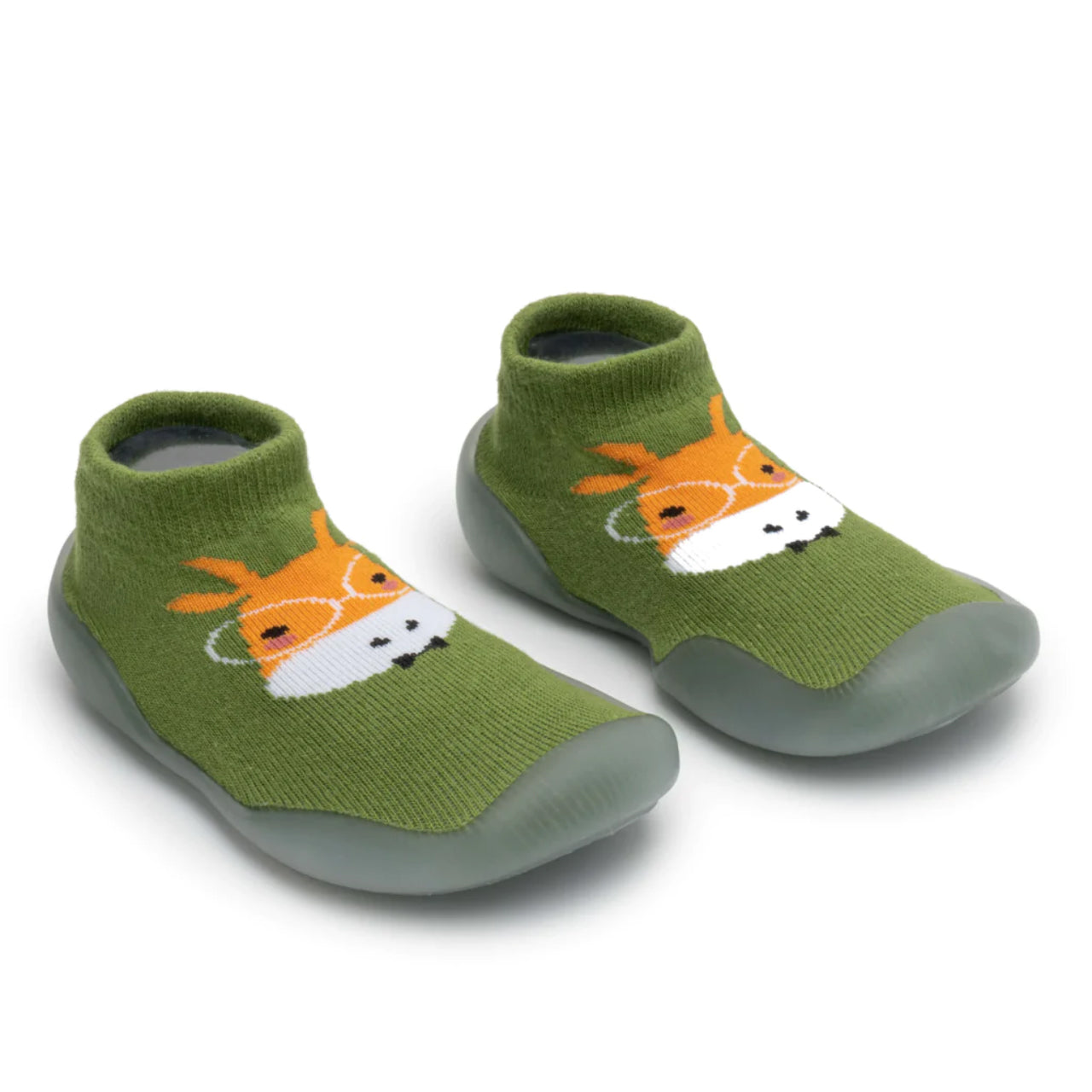 Papucei tip soseta cu talpa aderenta CuteAnimals, 0 - 4 ani - tricotati si respirabili