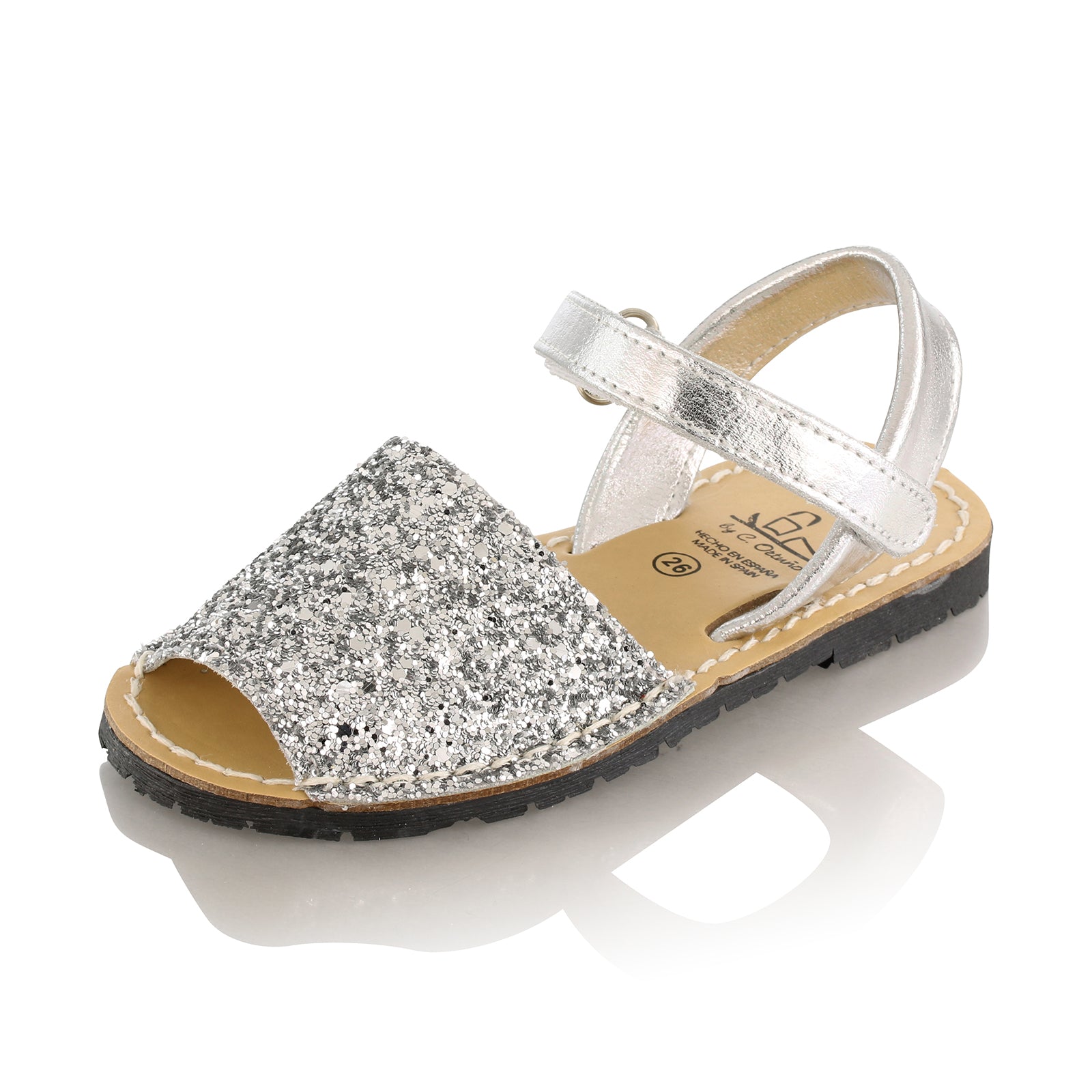 Sandale copii din piele naturala, model AVARCA GLITTER silver