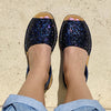 Sandale AVARCA CLASIC din piele naturala cu sclipici albastru marin