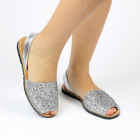 Sandale AVARCA CLASIC din piele naturala cu sclipici argintiu